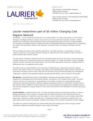 82-2013 : Laurier researchers part of $5 million Changing Cold Regions Network