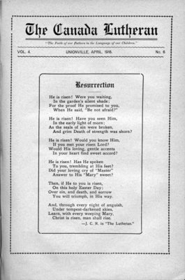 The Canada Lutheran, vol. 4, no. 6, April 1916