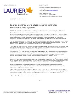 91-2013 : Laurier launches world-class research centre for sustainable food systems