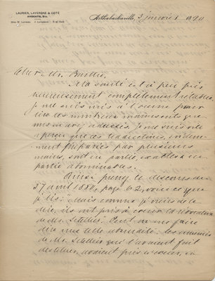 Letter from Wilfrid Laurier to Ulric Barthe, January 3, 1890