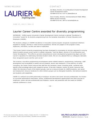 94-2013 : Laurier Career Centre awarded for diversity programming