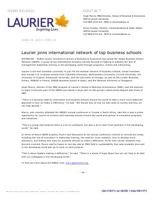 95-2013 : Laurier joins international network of top business schools