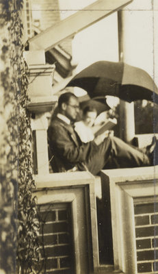 Waterloo College students on Willison Hall balcony