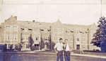 Two Waterloo College students in front of Willison Hall