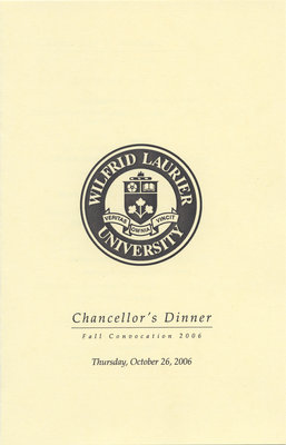 Wilfrid Laurier University fall convocation Chancellor's Dinner program, 2006