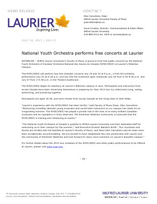 100-2013 : National Youth Orchestra performs free concerts at Laurier