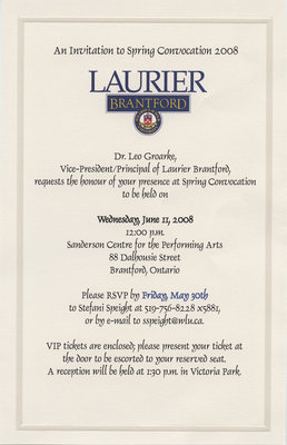 Laurier Brantford convocation invitation, 2008