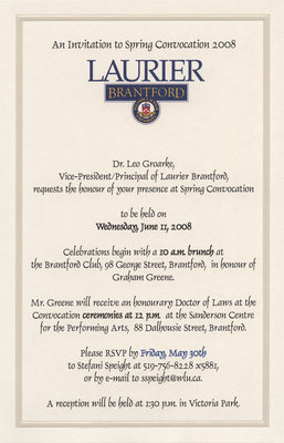 Laurier Brantford convocation invitation, 2008