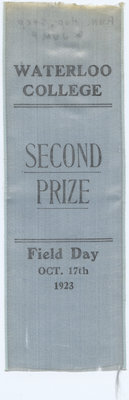 Second prize ribbon, 1923 Waterloo College Field Day