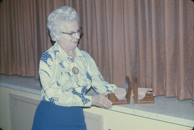 Mary Heer with bookends