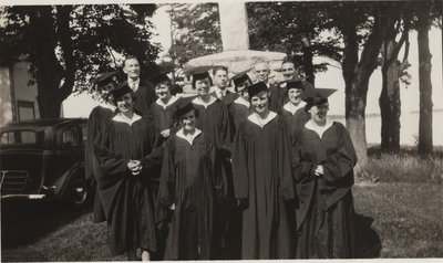 Group standing outdoors, Evangelical Lutheran Church of the Redeemer, Montreal, Quebec