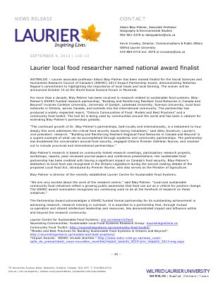 110-2013 : Laurier local food researcher named national award finalist