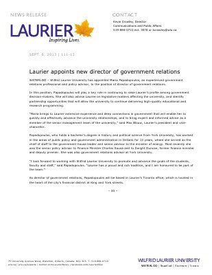 111-2013 : Laurier appoints new director of government relations