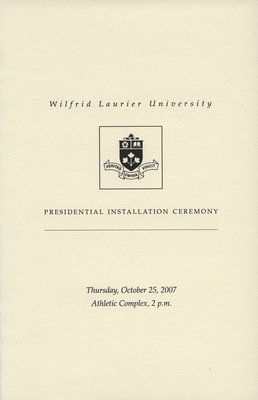 Wilfrid Laurier University Presidential Installation Ceremony program, 2007