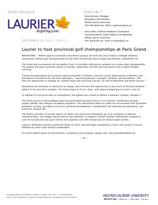 125-2013 : Laurier to host provincial golf championships at Paris Grand