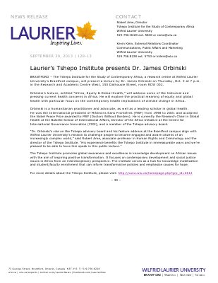 127-2013 : Laurier's Tshepo Institute presents Dr. James Orbinski