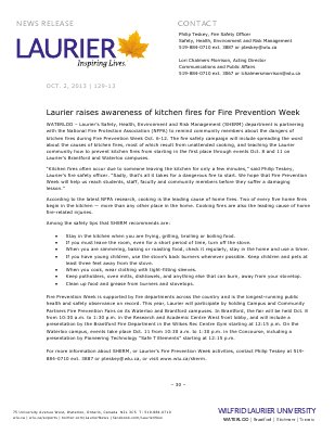 129-2013 : Laurier raises awareness of kitchen fires for Fire Prevention Week