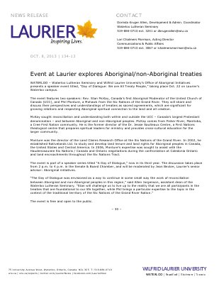 134-2013 : Event at Laurier explores Aboriginal/non-Aboriginal treaties