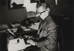 Helmut Saabas using a typewriter