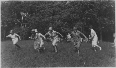 Egg-and-spoon race at church picnic, Evangelical Lutheran Church of the Redeemer, Montreal, Quebec