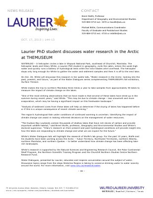 144-2013 : Laurier PhD student discusses water research in the Arctic at THEMUSEUM