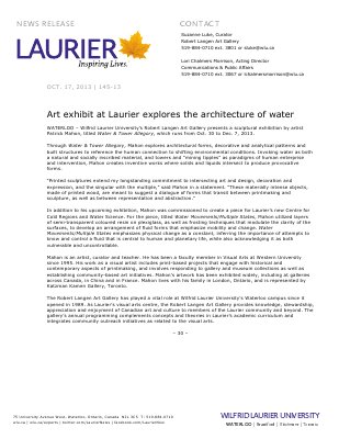 145-2013 : Art exhibit at Laurier explores the architecture of water