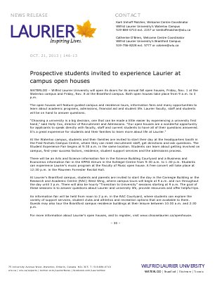 146-2013 : Prospective students invited to experience Laurier at campus open houses