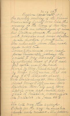 Minutes of the Ladies' Missionary Society of St. Peter's Evangelical Lutheran Church, May 28, 1919.