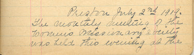 Minutes of the Ladies' Missionary Society of St. Peter's Evangelical Lutheran Church, July 02, 1919.