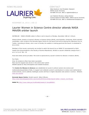 158-2013 : Laurier Women in Science Centre director attends NASA MAVEN orbiter launch