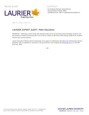 004-2014 : LAURIER EXPERT ALERT: Math Education