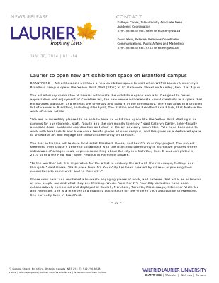 011-2014 : Laurier to open new art exhibition space on Brantford campus