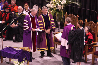 Lloyd Axworthy receiving honorary degree, Wilfrid Laurier University spring convocation 2008