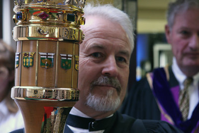 Daniel Lichti and the Wilfrid Laurier University mace, spring convocation 2008