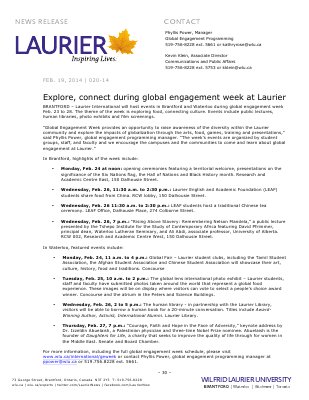 020-2014 : Explore, connect during global engagement week at Laurier