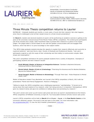 022-2014 : Three Minute Thesis competition returns to Laurier