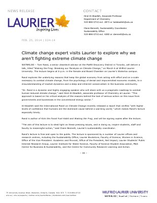 024-2014 : Climate change expert visits Laurier to explore why we aren't fighting extreme climate change