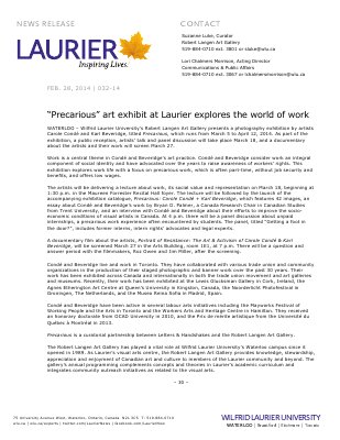 032-2014 : &quot;Precarious&quot; art exhibit at Laurier explores the world of work