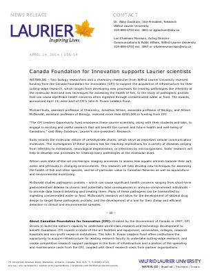 056-2014 : Canada Foundation for Innovation supports Laurier scientists