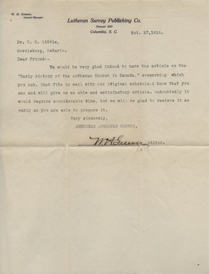 W. H. Greever to Carroll Herman Little, October 17, 1916