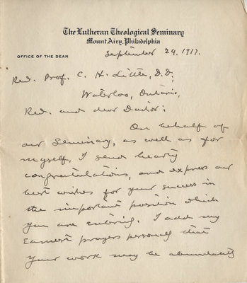 Henry E. Jacobs to  Carroll Herman Little, September 24, 1917