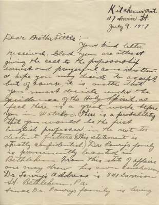 H. J. Behrens to Carroll Herman Little, July 9, 1917