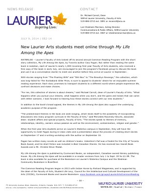 082-2014 : New Laurier Arts students meet online through My Life Among the Apes