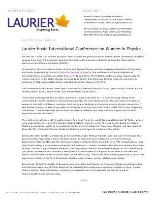 085-2014 : Laurier hosts International Conference on Women in Physics