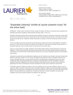 090-2014 : “Expanded Listening” exhibit at Laurier presents music ‘for the entire body’