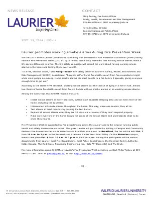 095-2014 : Laurier promotes working smoke alarms during Fire Prevention Week