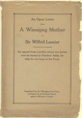 An open letter from a Winnipeg mother to Sir Wilfrid Laurier