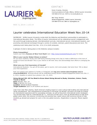 115-2014 : Laurier celebrates International Education Week Nov. 10-14