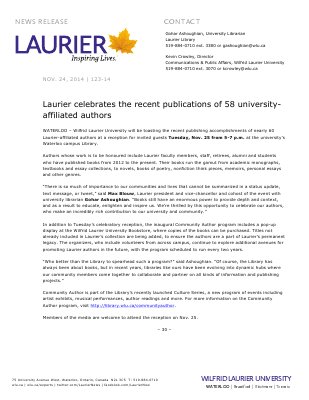 123-2014 : Laurier celebrates the recent publications of 58 university-affiliated authors