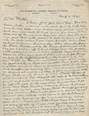 C. H. Little to Candace Little, August 7, 1927